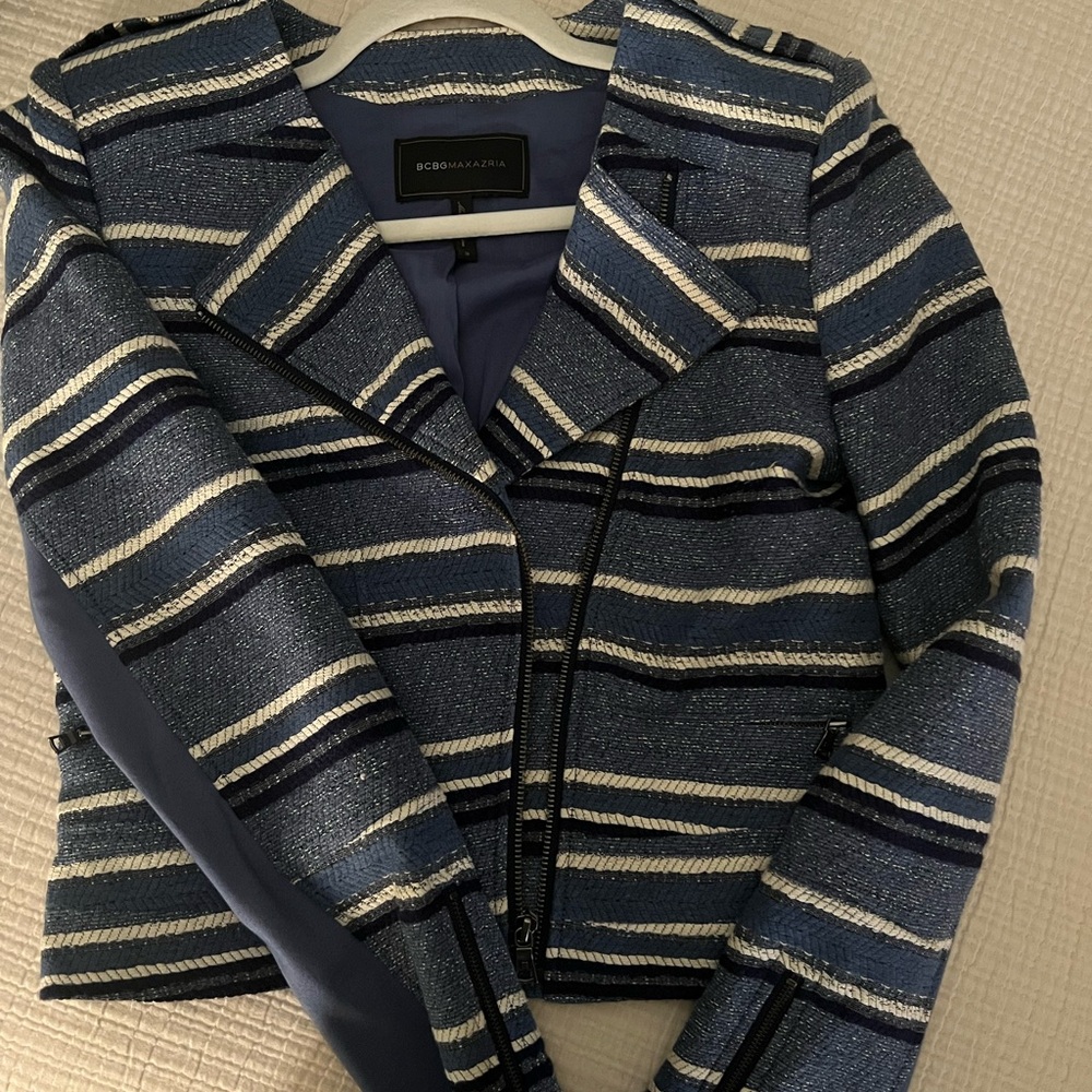 BCBGMaxAzria Navy and White Striped Blazer